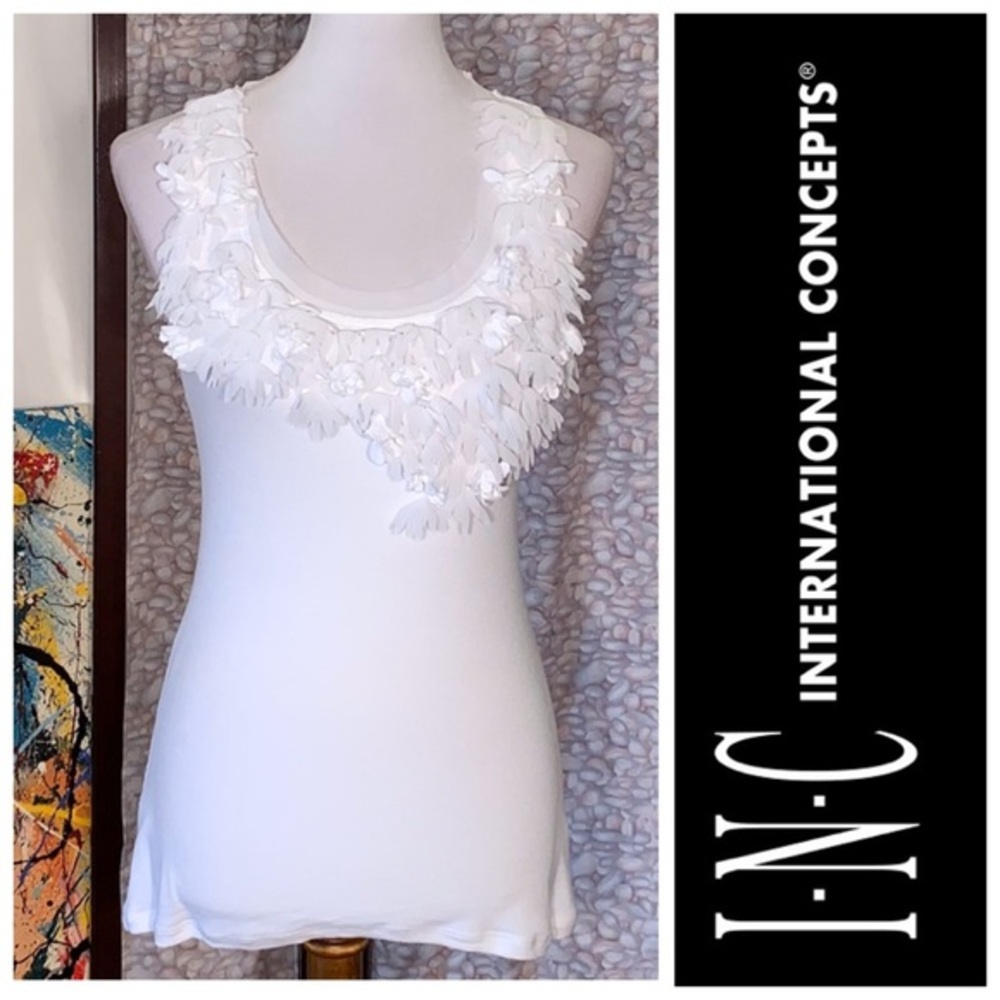 I.N.C. White tank top with floral decor.